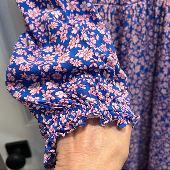 J. Crew Factory Viscose Blue Ditsy Floral Smocked Midi Dress. Size XL. - Picture 8 of 16